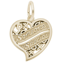 Load image into Gallery viewer, Hugs &amp; Kisses heart with banner saying &quot;Someone Special&quot; - Yellow Gold - 17.5mm x 16.5mm
