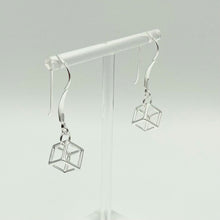 Load image into Gallery viewer, Sterling Silver 12mm Cube earrings, 45mm drop, to match Sterling Silver interlocking Cube necklace.
