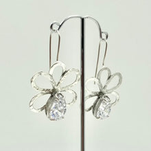 Load image into Gallery viewer, Silver Flower with CZ Teardrop Accent - Earrings
