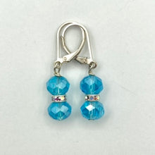 Load image into Gallery viewer, Soft blue double Preciosa rondelle earrings - 8mm, complete with Sterling Silver lever backs.
