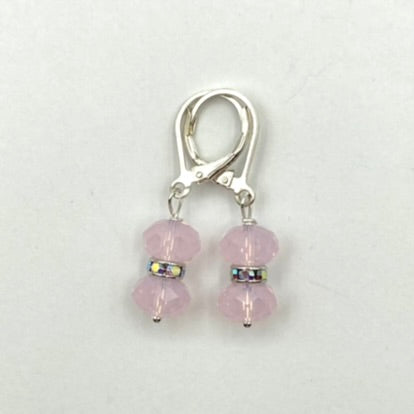 Soft pink double Preciosa rondelle earrings - 8mm, complete with Sterling Silver lever backs.
