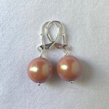Load image into Gallery viewer, 12 mm Preciosa Pearls in Pearlescent Pink, complete with Sterling Silver lever backs.
