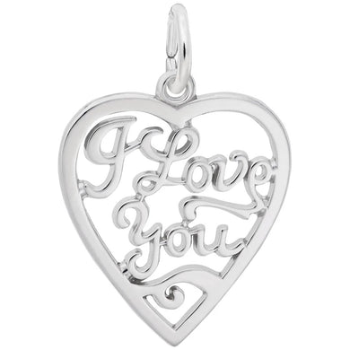 I Love You' Open Heart Charm - Sterling Silver or White Gold - 18.5 mm x 19.5 mm