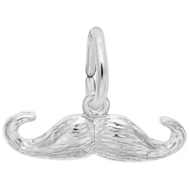 3 dimensional handle bar style moustache - Silver - 18.8mm x 7.5mm. Made in Canada.
