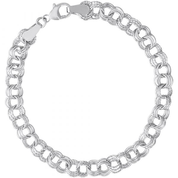 Classic Triple Link Curb Charm Bracelet with Lobster Claw Clasp. Made in Canada.  Link - 6.4mm.  Available in 7