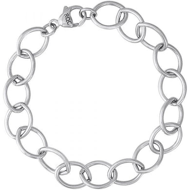 Classic Single Link Open Curb Charm Bracelet with Lobster Claw Clasp. Links - 8.95mm. Silver. Made in Canada.