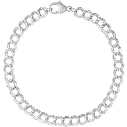 Classic Petite Double Link Dapped Curb Charm Bracelet with Lobster Claw Clasp. Links - 4.6mm. Silver. Made in Canada.  