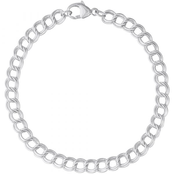 Classic Petite Double Link Dapped Curb Charm Bracelet with Lobster Claw Clasp. Links - 4.6mm. Silver. Made in Canada.  