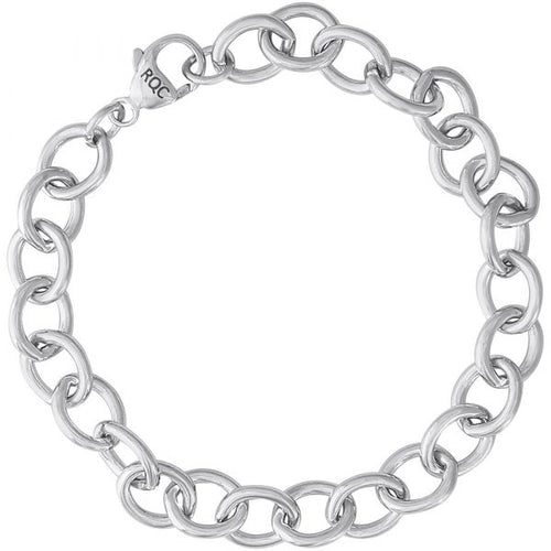Classic Open Cable Link Charm Bracelet with Lobster Claw Clasp. Silver.  Made in Canada.  Links - 7.9mm