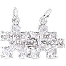 Load image into Gallery viewer, Puzzle Pieces Charm (26mm x 14.2mm). The puzzle pieces snap apart - one for you and one for your bestie.  Available in Sterling Silver, Gold Plate, 10k Yellow Gold and 14k Yellow or White Gold. Made in Canada.
