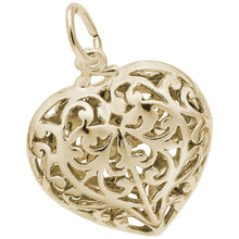 Load image into Gallery viewer, 3 D Filigree Heart Charm - Yellow Gold - 18 mm x 18 mm
