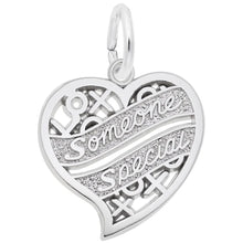 Load image into Gallery viewer, Hugs &amp; Kisses heart with banner saying &quot;Someone Special&quot; - Sterling Silver or White Gold - 17.5mm x 16.5mm
