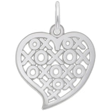Load image into Gallery viewer, Silhouette heart filled with hugs and kisses (X &amp; O&#39;s) - Sterling Silver or White Gold - 18.5 mm x 17 mm
