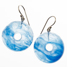 Load image into Gallery viewer, Blue coloured hook type earring.  Sterling silver hook. Bead -  2.5 cm diameter
