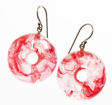 Load image into Gallery viewer, Red coloured hook type earring.  Sterling silver hook. Bead -2.5cm diameter
