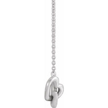 Load image into Gallery viewer, White 14k Gold interlocking Hearts, 9mm x 8mm on chain.  Available in 16&quot; or 18&quot;
