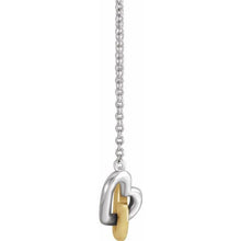 Load image into Gallery viewer, Yellow and White14k Gold interlocking Hearts, 9mm x 8mm on chain.  Available in 16&quot; or 18&quot;
