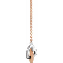 Load image into Gallery viewer, Rose and White14k Gold interlocking Hearts, 9mm x 8mm on chain.  Available in 16&quot; or 18&quot;

