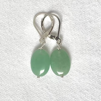 Soft green Aventurine ovals - 12mm, complete with Sterling Silver lever backs.