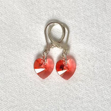 Load image into Gallery viewer, Blush Swarovski heart earrings - 10mm, complete with Sterling Silver lever backs.
