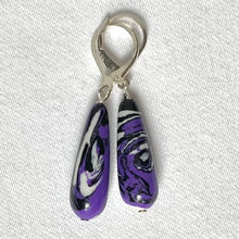 Load image into Gallery viewer, Reconstructed Agate in a swirl pattern in black, white &amp; purple - 22mm.  Complete with Sterling Silver lever backs.
