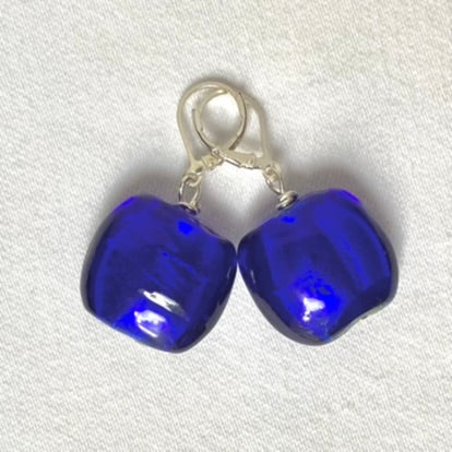 Square Murano earrings - 20mm, in Royal Blue, complete with Sterling Silver lever backs.