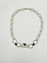 Load image into Gallery viewer, 18&quot; Sterling Silver  textured swirls necklace with Onyx ovals.
