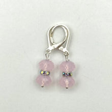 Load image into Gallery viewer, Soft pink double Preciosa rondelle earrings - 8mm, complete with Sterling Silver lever backs.
