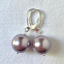 Load image into Gallery viewer, 12 mm Preciosa Pearls in Lavender, complete with Sterling Silver lever backs.
