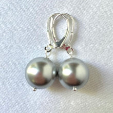 Load image into Gallery viewer, 12 mm Preciosa Pearls in Light Grey, complete with Sterling Silver lever backs.

