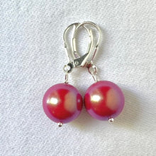 Load image into Gallery viewer, 12 mm Preciosa Pearls in Pearlescent Red, complete with Sterling Silver lever backs.

