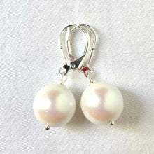 Load image into Gallery viewer, 12 mm Preciosa Pearls in Pearlescent White, complete with Sterling Silver lever backs.
