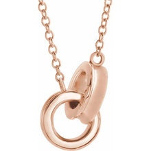 Load image into Gallery viewer, Rose 14k Gold interlocking rings, 13.9mm x 7mm on chain.  Available in 16&quot; or 18&quot;
