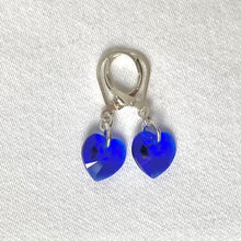 Load image into Gallery viewer, Sapphire blue Swarovski heart earrings - 10mm, complete with Sterling Silver lever backs.
