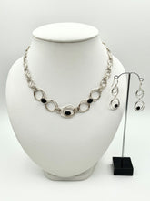 Load image into Gallery viewer, 18&quot; Sterling Silver  textured swirls necklace with Onyx ovals and matching earrings
