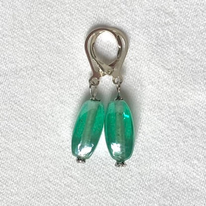 Green glazed ceramic earrings - 14mm, complete with Sterling Silver lever backs.